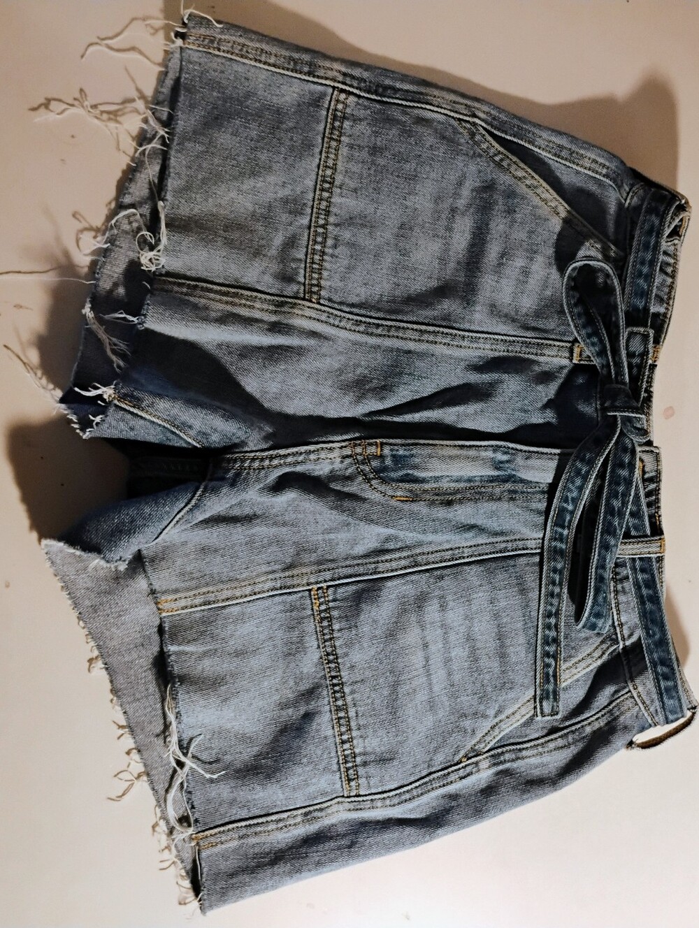 Light Wash Denim Tie-Belt Shorts